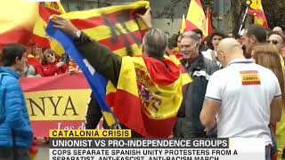 Catalonia crisis Unionist vs Proindependence groups march [upl. by Conias]