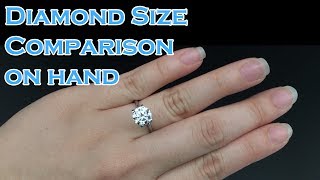 Diamond Size comparison on hand 03ct 04ct 05ct 06ct 07ct 08ct 09ct 1ct 15ct 2ct [upl. by Renate]