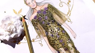 Fashion Illustration  Marchesa spring summer 2017  Nina Mid Illustrations [upl. by Akilam]