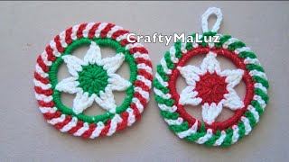 CROCHET TUTORIAL Portavasos tejidos a crochet  Carpeta Navideña a crochet portavasos Navidad [upl. by Lonnard]