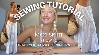 Gathered Maxi Skirt Sewing Tutorial  Draft your own sewing pattern [upl. by Lareena]