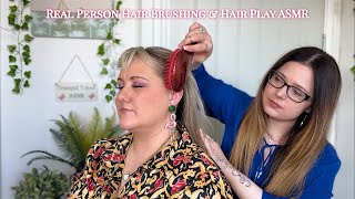 ASMR Whispered Hair Brushing Play Fixing amp Tucking on Michelle  Real Person Subscriber Pampering [upl. by Edrock381]