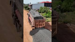 Dozers D41p pushed mixed stone M30 after dump truck 25t unloadling [upl. by Eidderf]