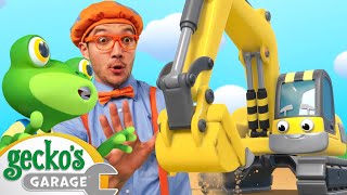 The Excavator Song Gecko and Blippi Sing Along  Geckos Garage  Trucks and Vehicles For Children [upl. by Chafee]