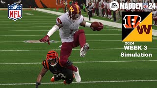 Madden 24 Commanders vs Bengals Week 3 Sim 2024 Full 15 Minute Quarters Madden 25 Roster Game Play [upl. by Nirb]