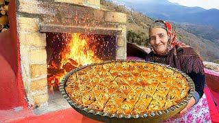 Baking Homemade Traditional Azerbaijani Baklava with Walnuts in the Village [upl. by Fatsug]