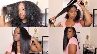 SILK PRESS USING OLAPLEX ON HEAT TRAINED HAIR  NO HEAT DAMAGE NATURAL HAIR [upl. by Woodhead941]