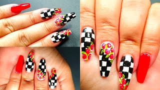 Chess Board Nail Art  Checkered Nails  How to Make Chess Nails Design  Checkerboard Nails [upl. by Acined]