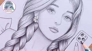 How to draw A girl with Double Braided Hairstyle and iPhone  Pencil Sketch for beginners [upl. by Mendoza]