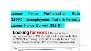 Periodic Labour Force Survey PLFS  Labour Force Participation Rate LFPRWorker Population Ratio [upl. by Ahtnammas]