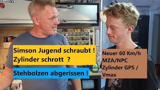 Neuer Simson NPC  MZA Zylinder 60 Kmh Vmax GPS Messung  Stehbolzen abgerissen Zylinder schrott [upl. by Anaet]