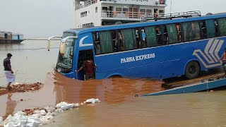 Dangerous Place Bus Driving  Ferry Ghat  Bangladesh Biggest Ferry Ghat Paturia Daulatdia Aricha [upl. by Annait802]