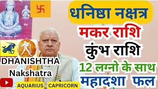 धनिष्ठा नक्षत्र ll मकर व कुंभ राशि ll 12 लग्नों के साथ महादशा फल ll DHANISHTHA NAKSHATRA [upl. by Enitsuga392]