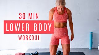 30 MIN LEG WORKOUT with weights dumbbells  LOW IMPACT  GLUTES AND QUADS  no jumping  no repeat [upl. by Sitnalta]