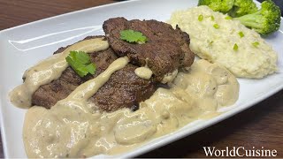 Steak with Creamy Mushroom Sauce  Steak Recipe by World Cuisine [upl. by Eniamrahs]