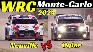 WRC Rallye MonteCarlo 2024  Thierry Neuville vs Sébastien Ogier  Comparison Flatout amp Max Attack [upl. by Okomom]