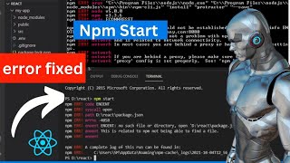 npm start error in vs code npm start not working  How to fix npm error React  npx start error [upl. by Molloy]