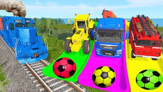 Big amp Small Tractor Transporting Monster Trucks Flatbed Long Trailer Truck Car Rescue Bus  BeamNG [upl. by Simetra383]