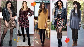 VESTIDOS CON MEDIAS  LOOKS Y OUTFITS OTOÑO INVIERNO MUJER 20232024 [upl. by Nama]