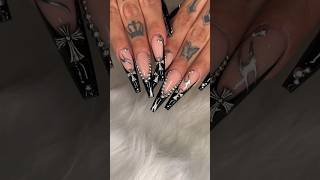 Coffin nails 💅 with silver pearls coffinnails nails nailart nail naildesign nailsart beauty [upl. by Agon]