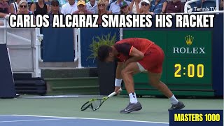 Carlos Alcaraz smashes his racket Is that a first Cincinnati 2024 [upl. by Glendon343]