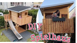 DIY Kinderspielhaus selber bauen Stelzenhaus mit Sandkasten Maltafel Schaukel felderchallenge [upl. by Ahsir391]