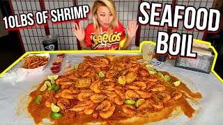 10LBS OF SHRIMP SEAFOOD BOIL at Crawfish Cave in Fullerton CA RainaisCrazy [upl. by Nalehp]