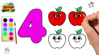 How to draw NUMBERS 🌈 1 to 10  Draw APPLE Coloring Painting🌈  Educational videos for toddlers [upl. by Lashondra]