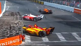 LEADERS CRASH OUT Romain Grosjean amp Scott McGlaughlin  2023 IndyCar St Petersburg Grand Prix [upl. by Fausta132]