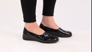 Gabor Alice Black Croc Patent Womens Leather Wide Fit Shoes [upl. by Anitteb693]