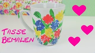 Tasse bemalen DIY als Geschenk individuelles Geschirr Anleitung Tutorial  deutsch Porzelan bemalen [upl. by Amalbergas]