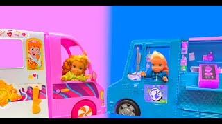 Elsa and Anna toddlers food vans They learn how to make healthy snacks and help each other [upl. by Ynolem]