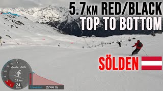 4K Skiing Sölden 57 km Black amp Red Top to Bottom on Pistes 14 19 and 21 Austria GoPro HERO11 [upl. by Aifas]