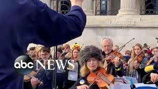 Musicians play Ukrainian national anthem in London [upl. by Rodrique65]