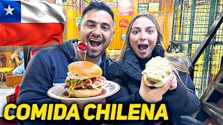 Probando COMIDA CALLEJERA y TIPICA de CHILE🇨🇱 por primera vez [upl. by Ecinuahs]