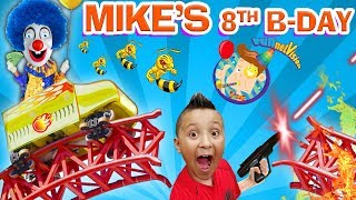 MIKES 8th BIRTHDAY Roller Coaster Bottle Flip Arcade Madness FUNnel Vision Theme Park Playti [upl. by Midan]