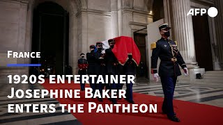 Josephine Bakers cenotaph carried into Pariss Pantheon before ceremony  AFP [upl. by Tsenrae]