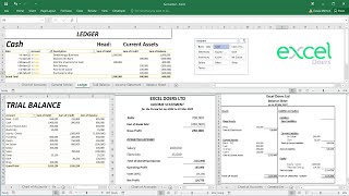 How to automate Accounting Ledger Trial Balance Income Statement Balance Sheet in Excel  English [upl. by Ermey]