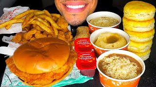 ASMR POPEYES SPICY FISH SANDWICH EATING SHOW BISCUITS CHALLENGE MUKBANG JERRY REVIEW KID [upl. by Suoinuj379]