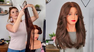 LONG HAIR  CURTAIN BANG TUTORIAL  LAYERS  FACE FRAMING  HOW TO [upl. by Rosabella270]