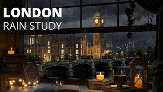 London Big Ben View Rain Study Ambience  Victorian Dark Academia with Distant Thunderstorm Sounds [upl. by Crescantia]