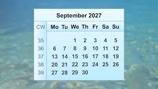 September 2027 Calendar [upl. by Lenette]