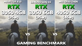 RTX 3050 4GB 95w vs 3050 6GB 95w vs 4050 6GB 45w Gaming Benchmark Test  Which one is good [upl. by Cilurzo254]