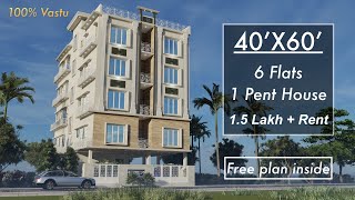 40X60 Apartment Design with 6 Flats and a Pent House  12X18 Meters Design [upl. by Gnov450]