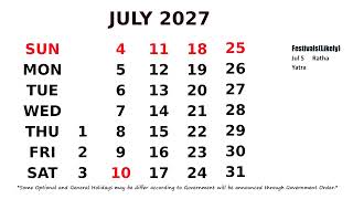 July Calendar 2027 [upl. by Lounge]