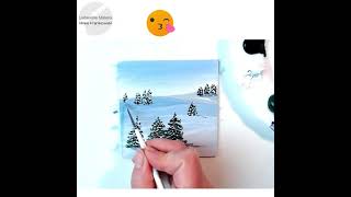 Winterlandschaft mit verschneiten Tannen mit Acryl malen Malerei für Anfänger Kurzvideo [upl. by Notelrac681]