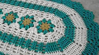 AULA DE TAPETE OVAL  CARPET BLUE WHITE CROCHET [upl. by Ynolem]