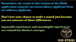 What distinguishes meaningful experiences from impactful ones in the ERAS residency application [upl. by Annaihr]