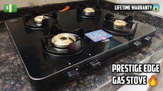 BEST GAS STOVE IN INDIA  PRESTIGE EDGE SCHOTT GLASS 4 BURNER GAS STOVE COOK TOP REVIEW [upl. by Bopp]