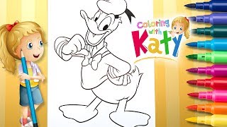 Coloring Donald Duck from a Coloring Page  Coloring with Katy 4K [upl. by Ahsilaf314]